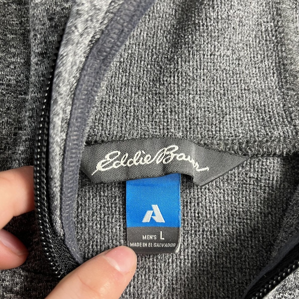Eddie Bauer Hoodie Mens L Gray Full Zip Logo Pockets Fleece First Ascent Hiking - Picture 6 of 9